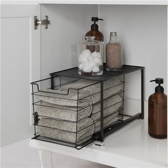 Large Stackable Slide-Out Drawer Organizer Matte Black